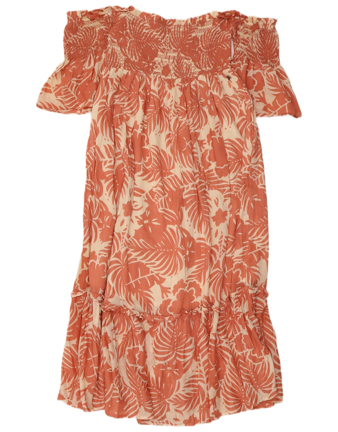 Vestido feminino PEPE JEANS ombro de fora UK 8 pequeno rosa floral viscose