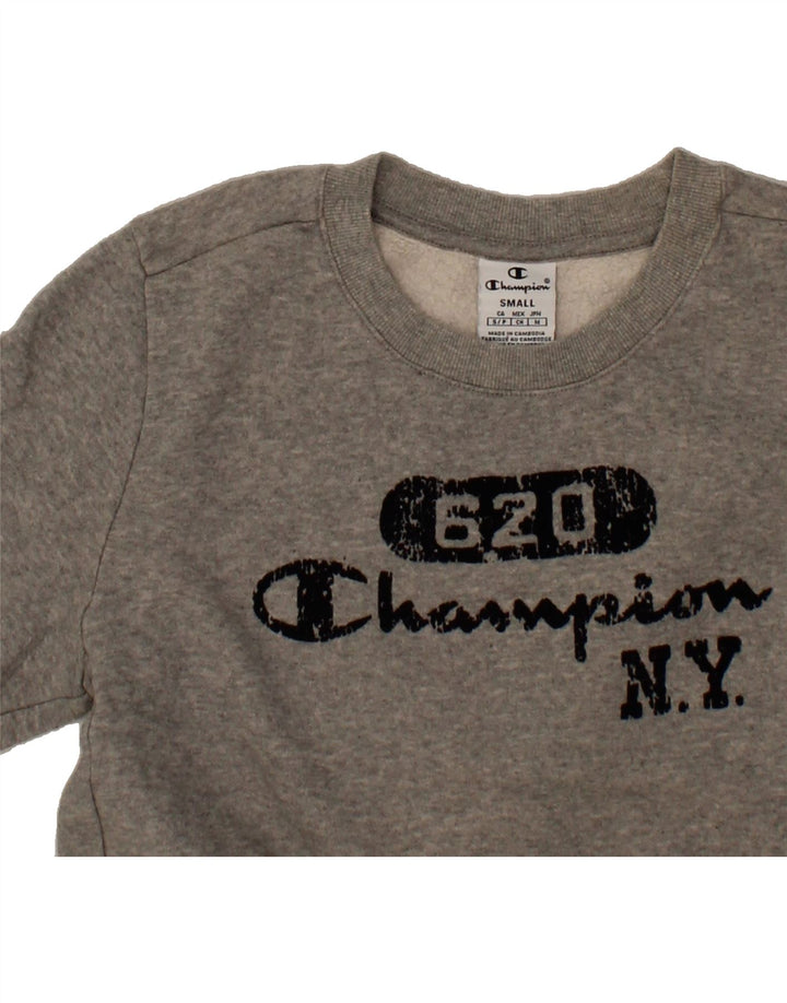 CHAMPION Girls Graphic Sweatshirt Jumper 7-8 Years Small Grey Cotton Vintage Champion and Second-Hand Champion from Messina Hembry 