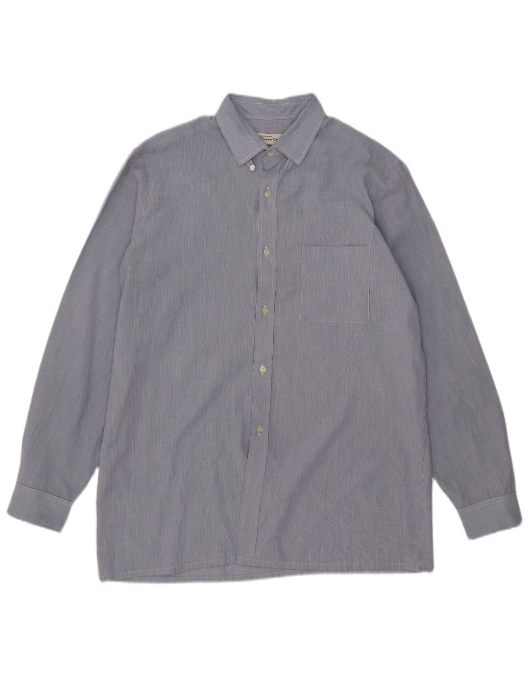 Camisa masculina Pierre Cardin poliéster risca de giz azul médio