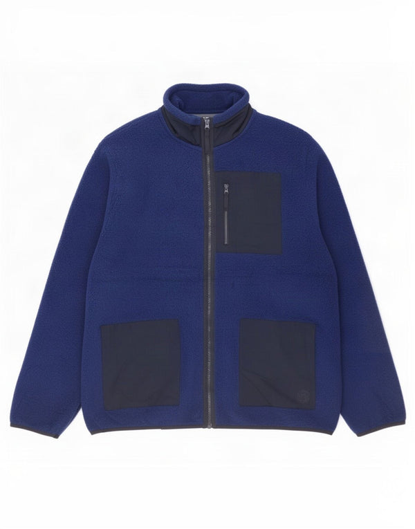 Marks & Spencer Mens Fleece Jacket UK 40 Large Blue Colourblock Polyester