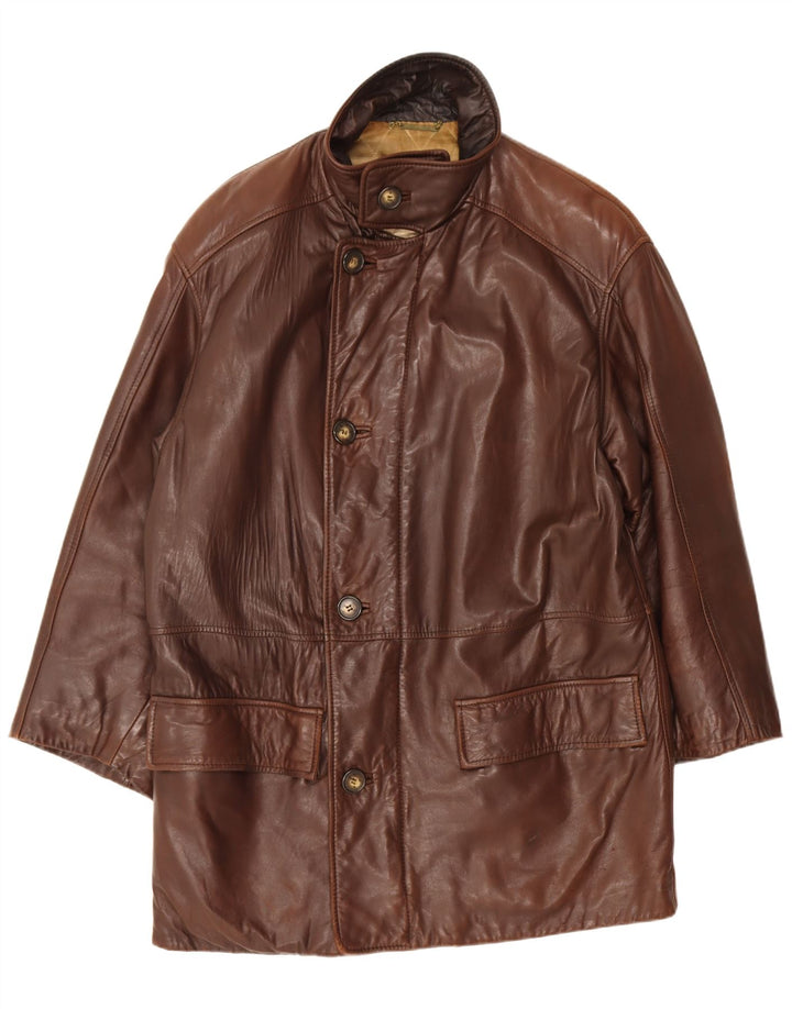 Casaco de couro feminino vintage Reino Unido 14 grande marrom
