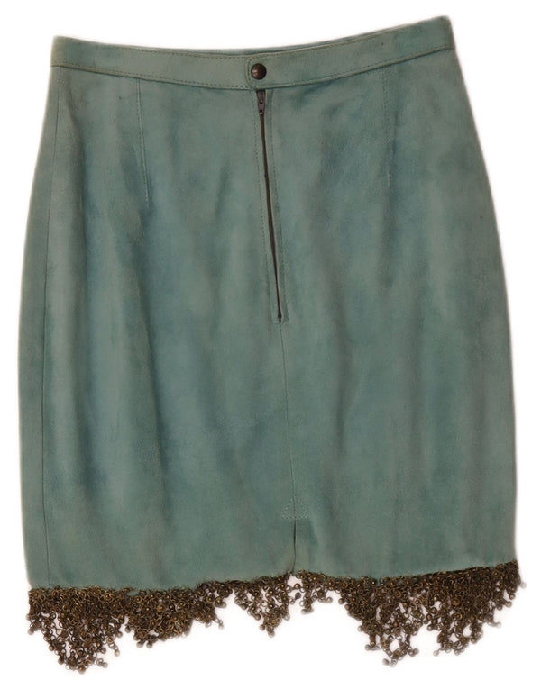 Saia feminina vintage de camurça W26 pequena couro azul