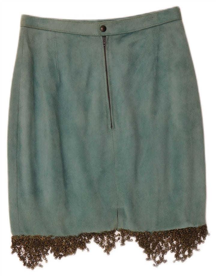 Saia feminina vintage de camurça W26 pequena couro azul