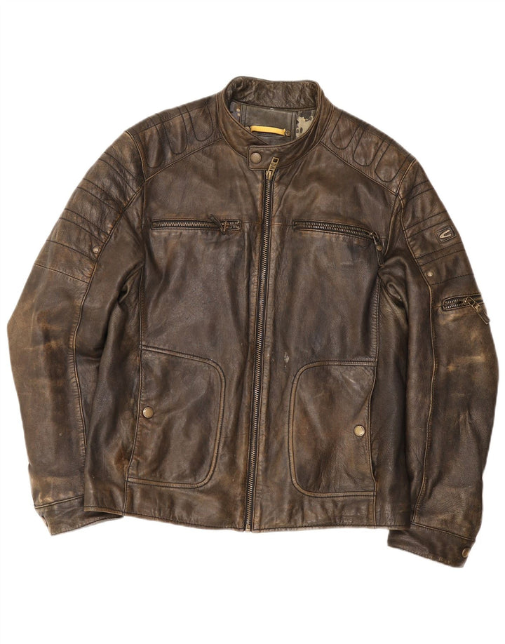 Camel Active Jaqueta masculina de couro Racer IT 50 grande marrom
