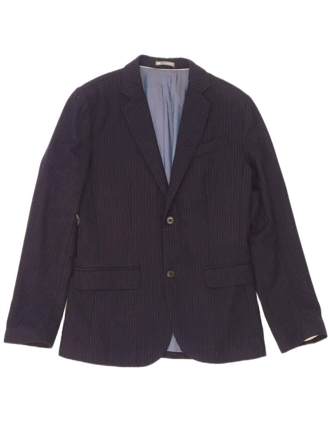 Jaqueta blazer masculina Gap com 2 botões Reino Unido 36 pequena lã listrada azul marinho