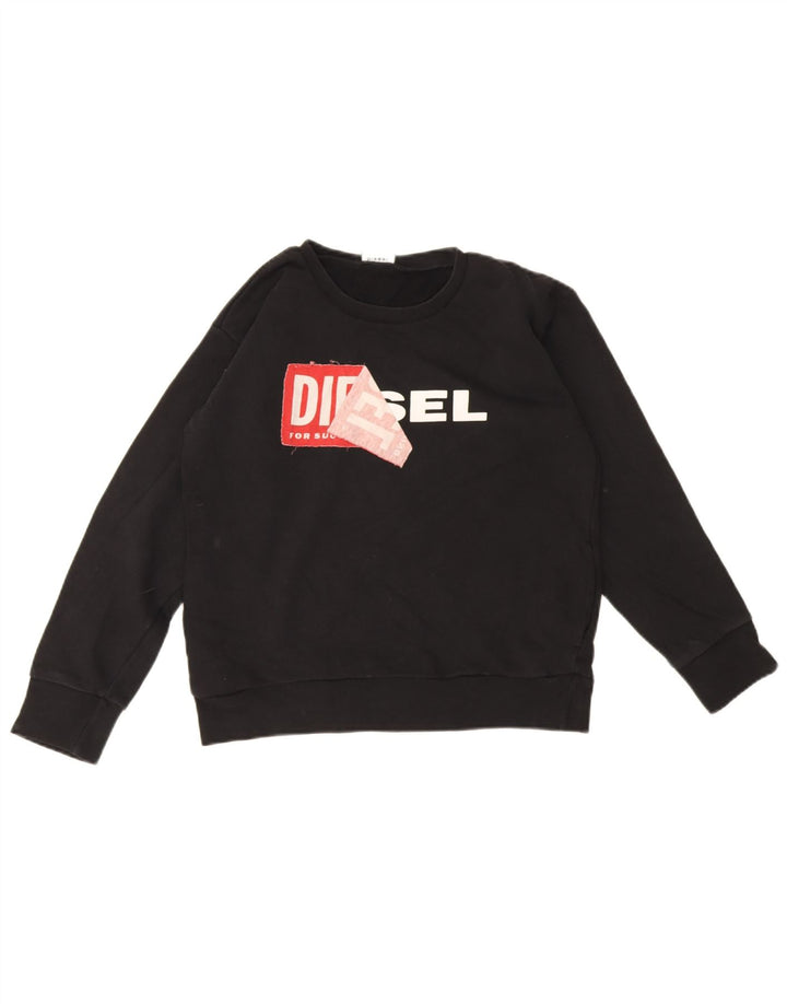 Diesel feminino gráfico moletom jumper UK 12 médio algodão preto