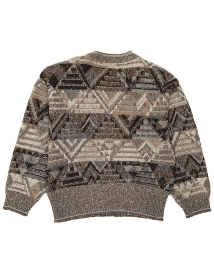 Suéter masculino Bogner com gola redonda e acrílico geométrico cinza pequeno