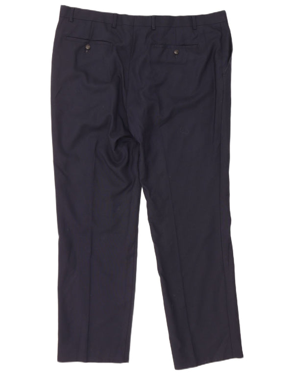 Calça masculina de terno reto Marks & Spencer W40 L31 lã azul marinho