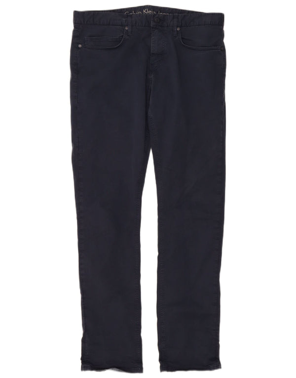 Calvin Klein Mens Straight Slim Casual Trousers W33 L32 Navy Blue