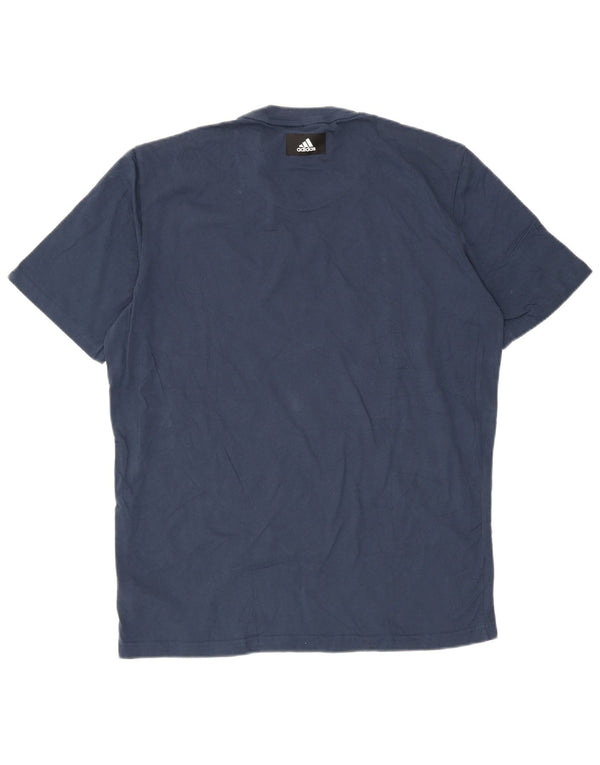 Adidas Mens Graphic T-Shirt Top Grande Algodão Azul Marinho
