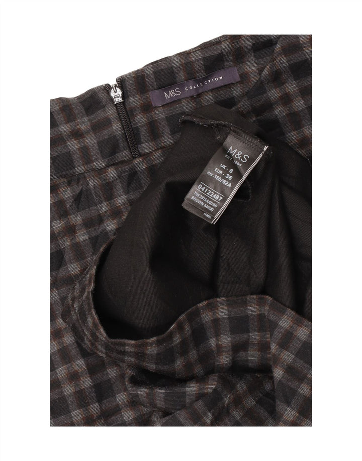 Blusa feminina Marks & Spencer manga 3/4 Reino Unido 8 pequena xadrez cinza