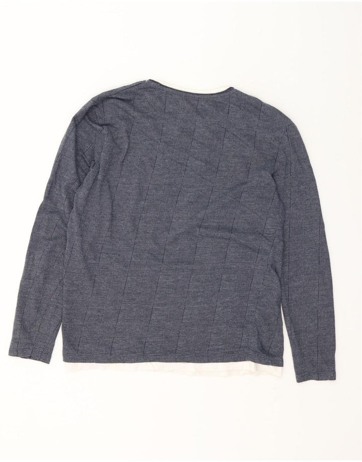 Zara Top masculino de manga comprida grande azul marinho Houndstooth
