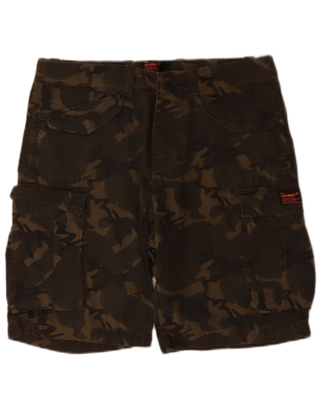 Shorts cargo masculino SUPERDRY W29 pequeno algodão camuflado cáqui