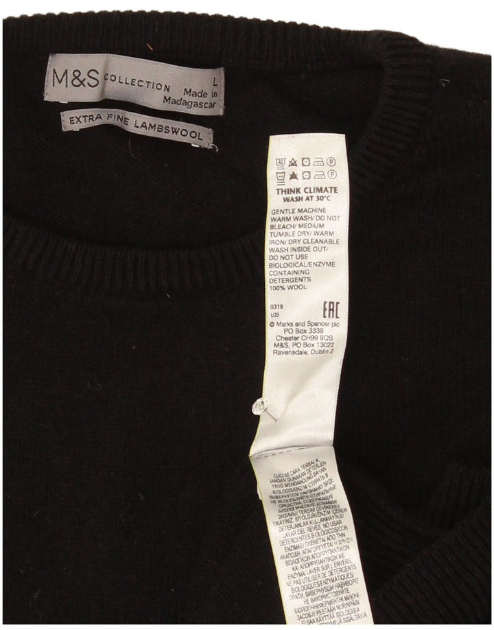 Suéter masculino Marks & Spencer com gola redonda, grande lã de cordeiro preta