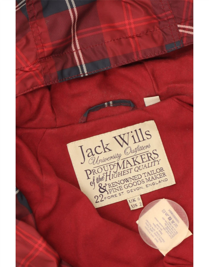 Jaqueta de chuva feminina com capuz grande JACK WILLS Reino Unido 6 XS poliéster xadrez vermelho