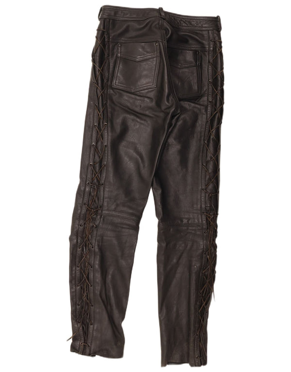 Calça masculina vintage de couro estilo motor IT 48 médio W30 L31 couro preto
