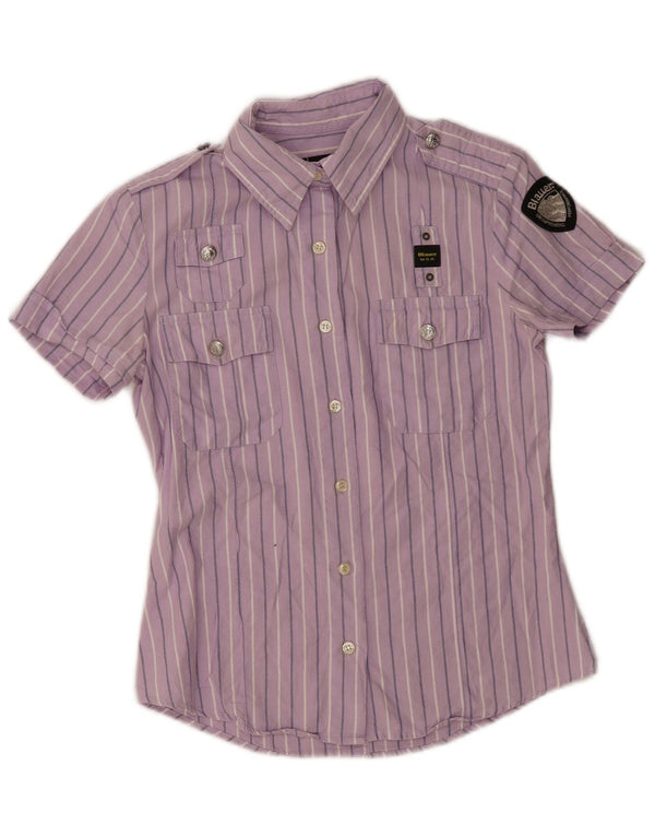 Camisa militar feminina de manga curta BLAUER UK 12 listrada roxa média