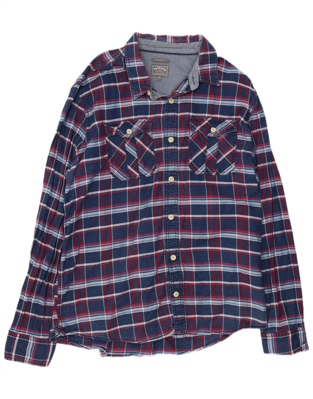 Camisa de flanela masculina Fat Face Classic Fit XL algodão xadrez azul