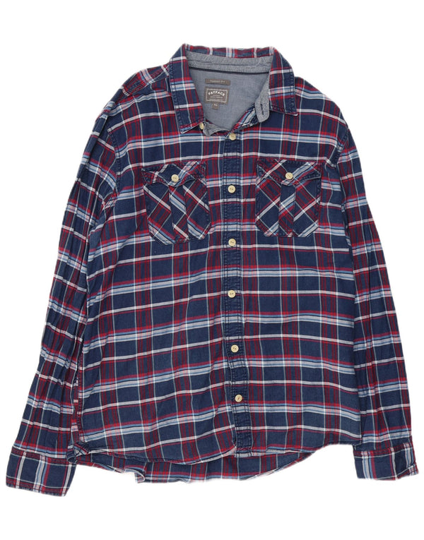 Camisa de flanela masculina Fat Face Classic Fit XL algodão xadrez azul
