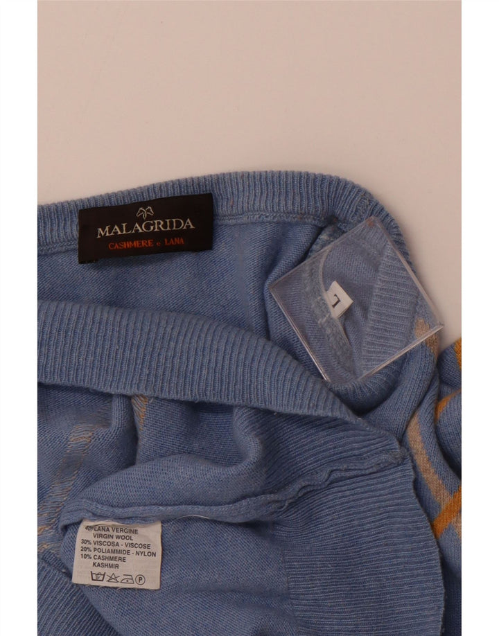 MALAGRIDA Suéter masculino com gola redonda grande azul Argyle/Diamante
