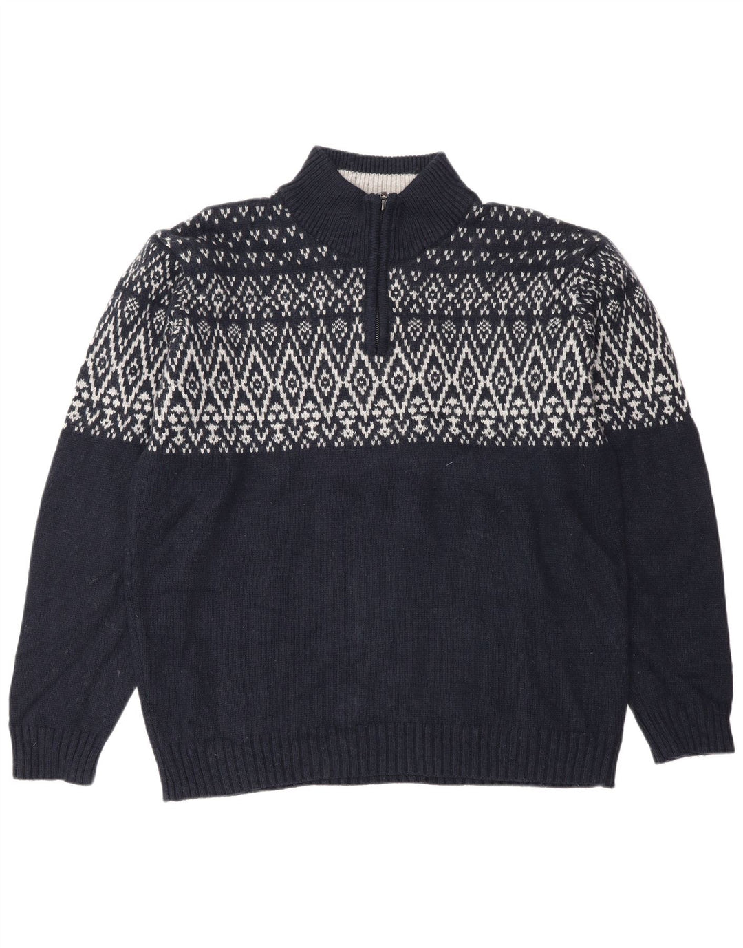 Suéter masculino Marks & Spencer Blue Harbor com zíper e gola grande azul marinho