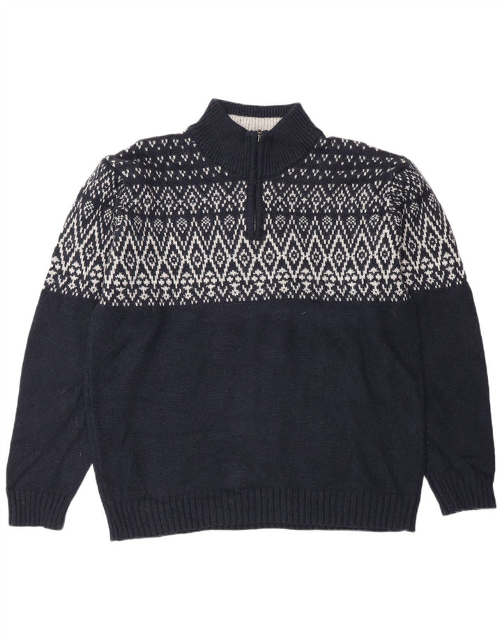 Suéter masculino Marks & Spencer Blue Harbor com zíper e gola grande azul marinho