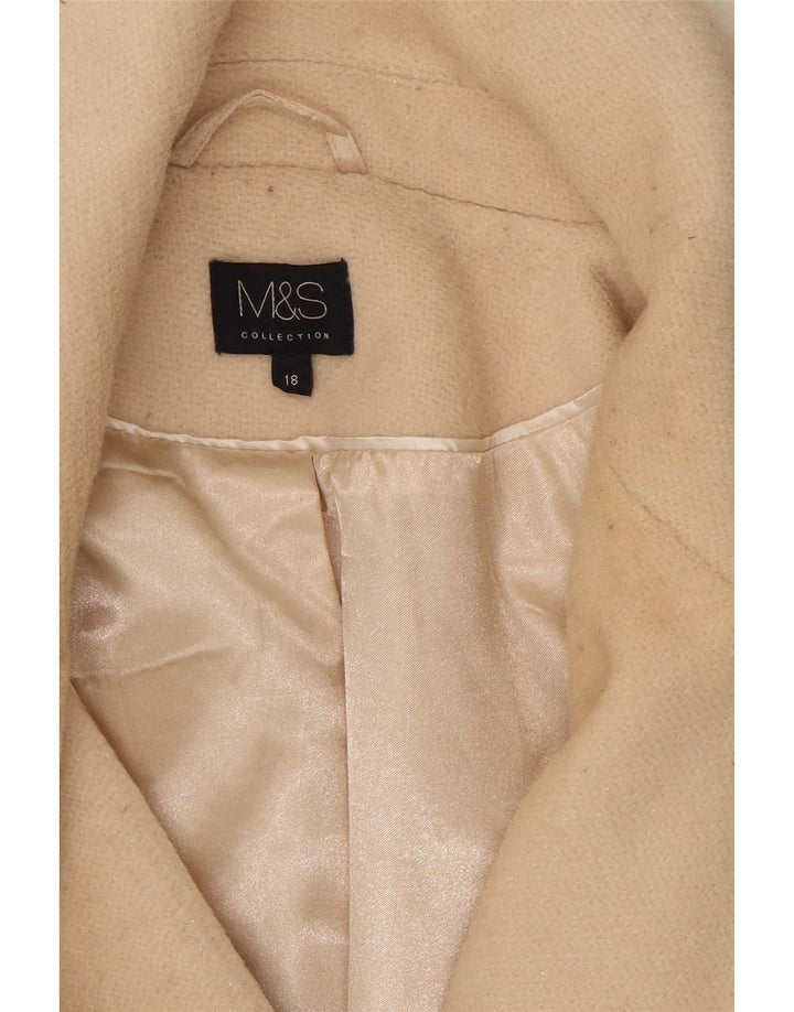 Casaco feminino Marks & Spencer com peito duplo Reino Unido 18 XL bege poliéster