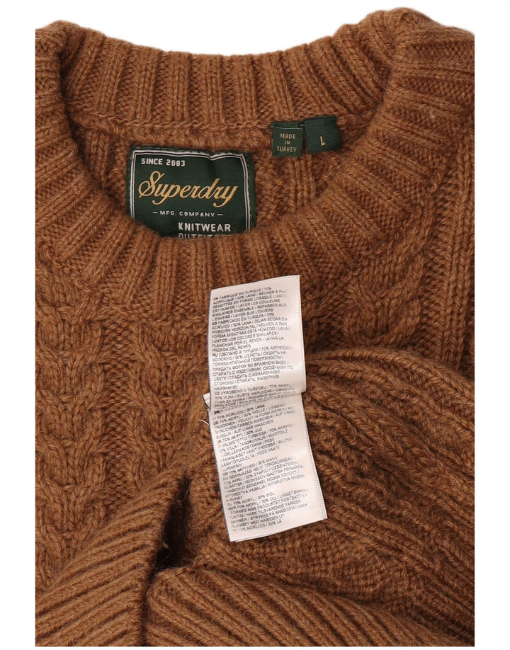 Suéter masculino Superdry com gola redonda grande acrílico marrom