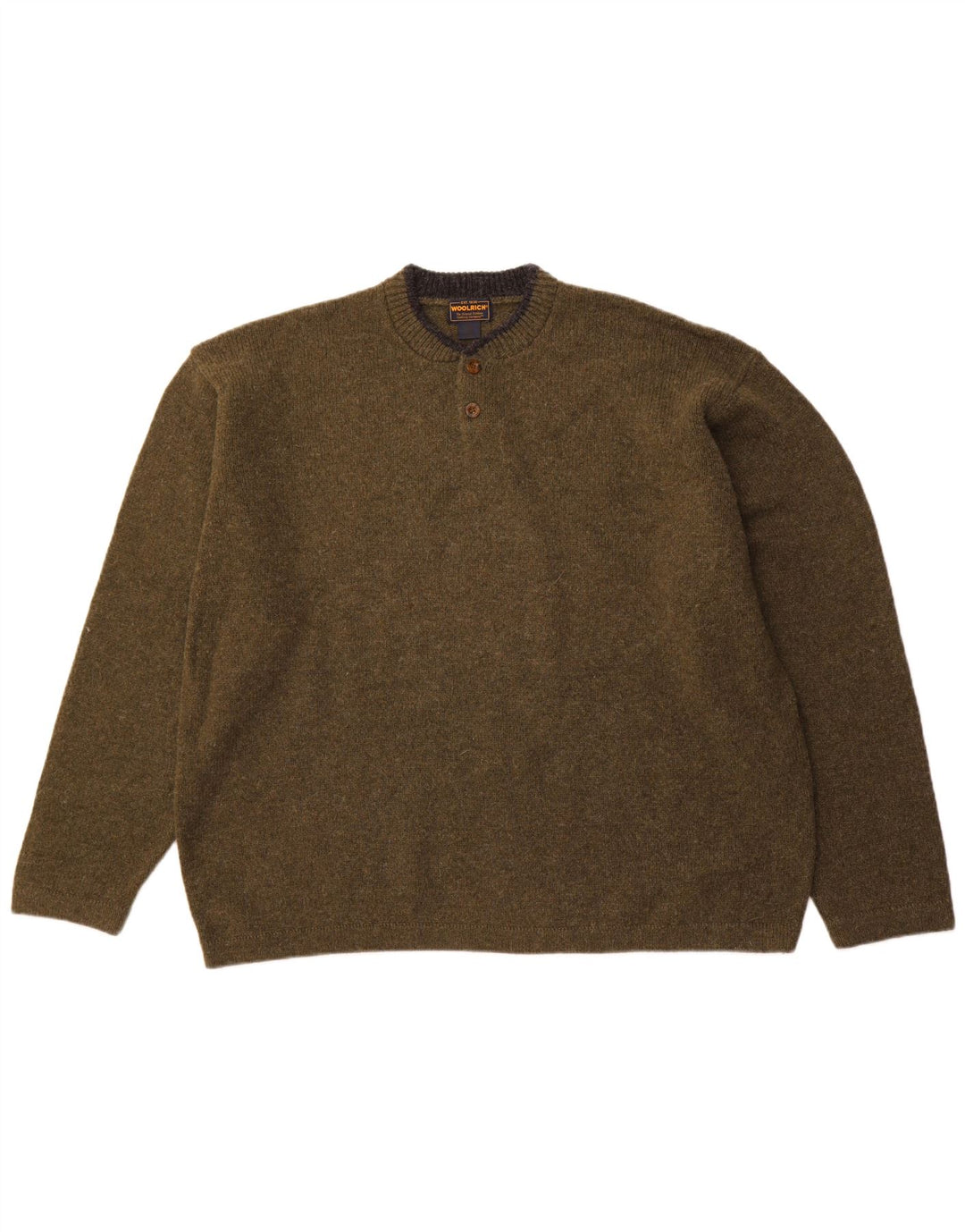 Suéter masculino WOOLRICH com gola e botão 2XL de lã cáqui