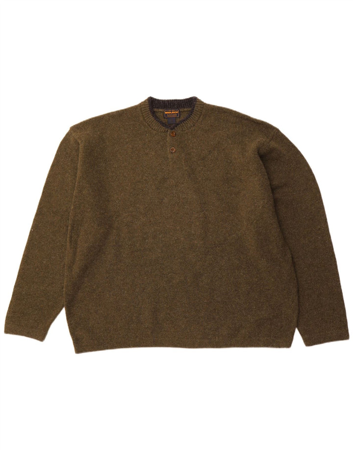 Suéter masculino WOOLRICH com gola e botão 2XL de lã cáqui