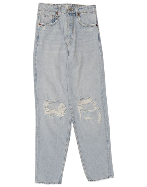 Zara Jeans feminino de cintura alta desgastado EU 32 2XS W22 L26 algodão azul