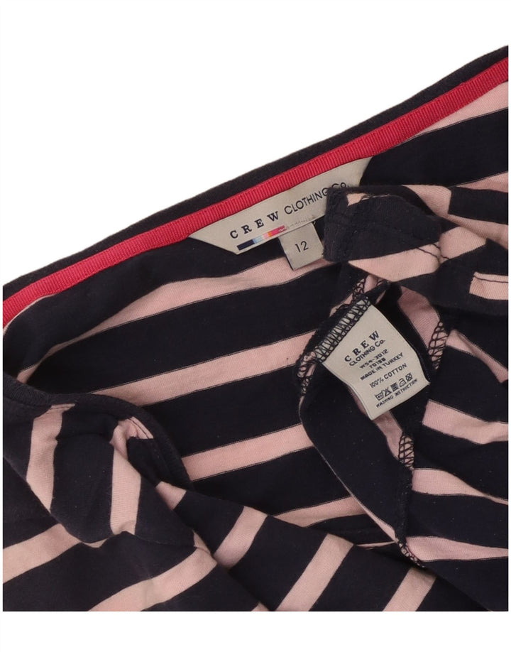 Crew Clothing Top feminino manga 3/4 Reino Unido 12 algodão listrado azul marinho médio