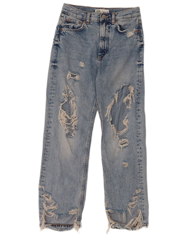 Calça jeans reta feminina Zara EU 34 2XS W24 L26 azul algodão