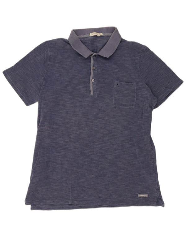 Camisa polo masculina Calvin Klein Jeans 2XL algodão manchado azul marinho