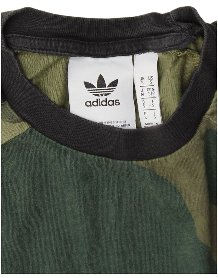 Camiseta masculina Adidas pequena camuflada cáqui algodão