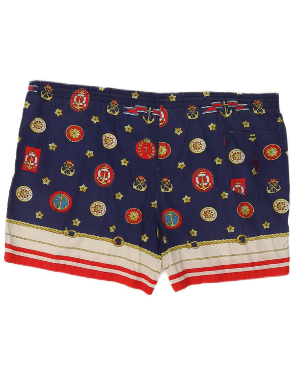 Trussardi Shorts de natação masculino gráfico IT 54 XL azul marinho algodão