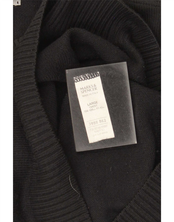 Suéter masculino Marks & Spencer com gola redonda grande acrílico azul marinho