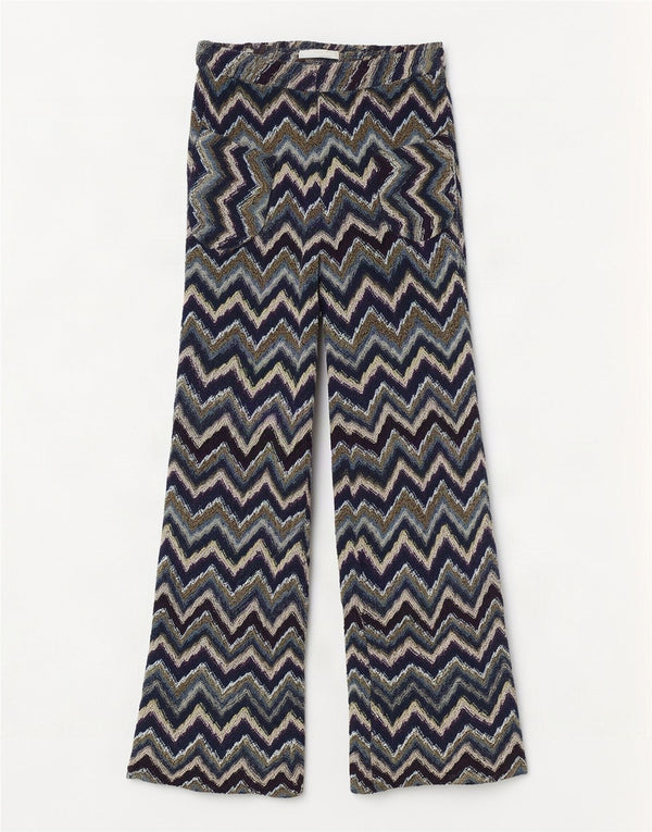 Calça feminina vintage flare casual W26 L30 Chevron multicolorido