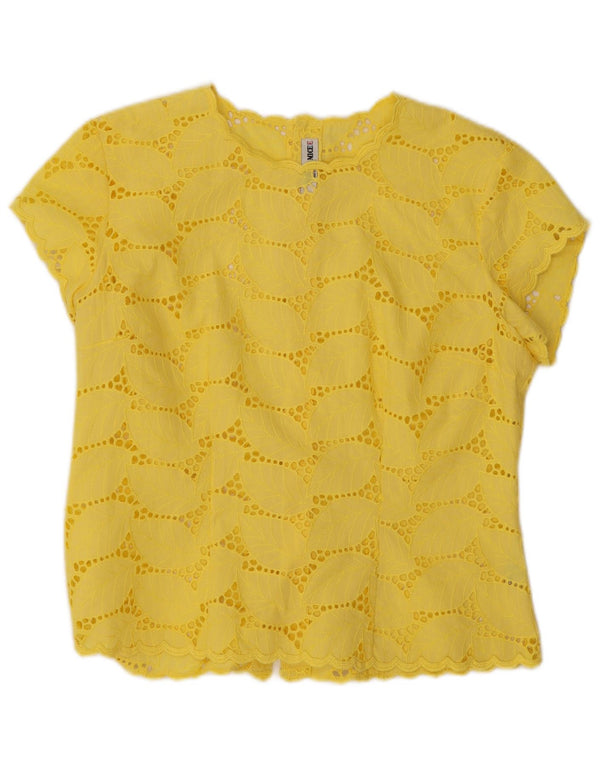 Blusa feminina Naracamicee UK 14 grande poliéster floral amarelo