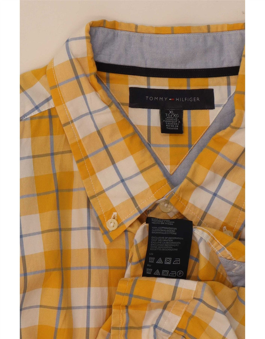 Camisa masculina Tommy Hilfiger XL de algodão xadrez amarelo