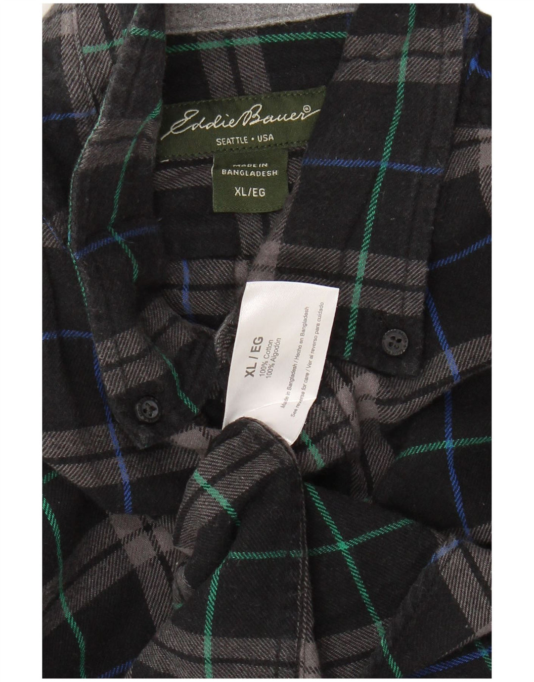 Camisa masculina de flanela EDDIE BAUER XL de algodão xadrez preto