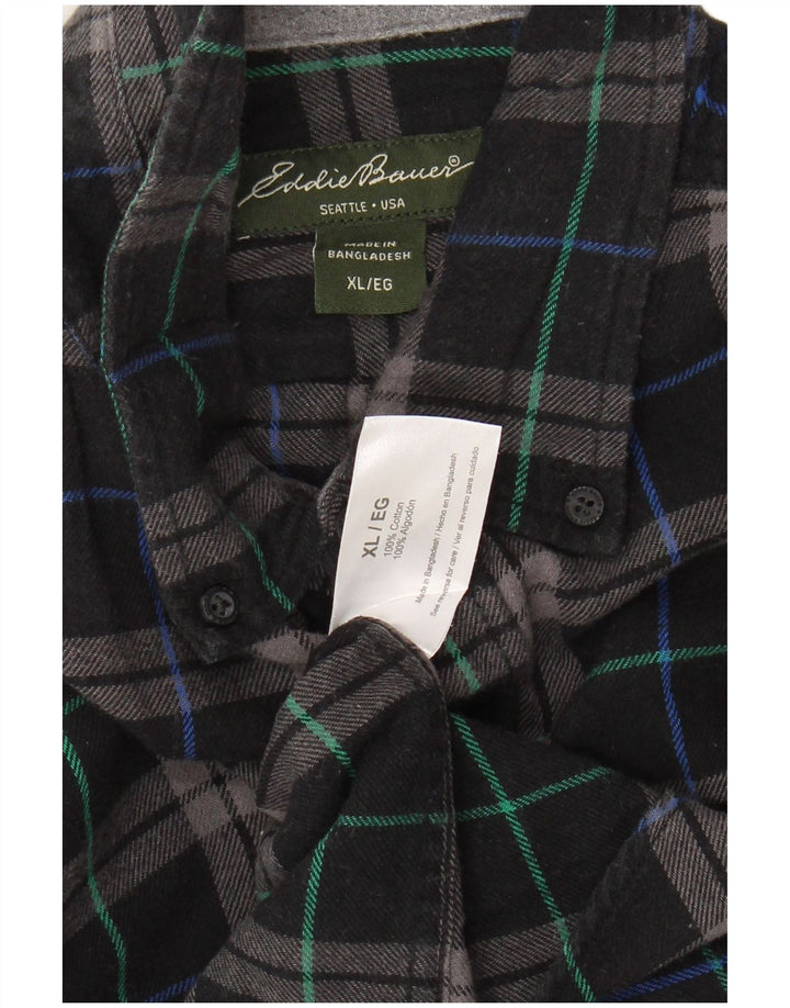 Camisa masculina de flanela EDDIE BAUER XL de algodão xadrez preto
