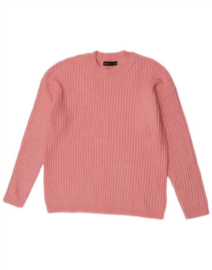 Suéter feminino Marks & Spencer com gola redonda Reino Unido 14 poliéster rosa médio