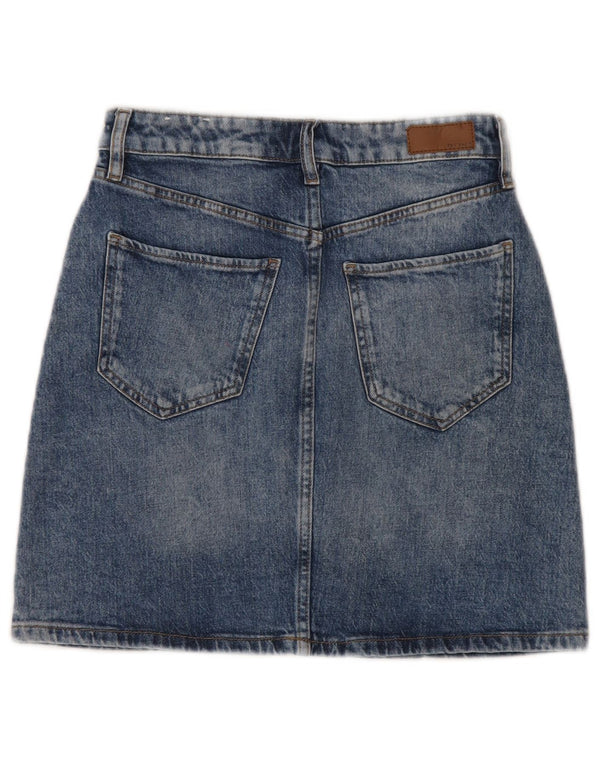 Mini saia jeans feminina Fat Face UK 6 XS W26 algodão azul