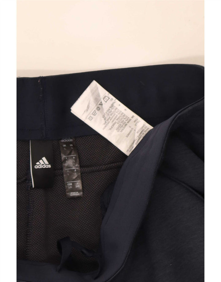 Calça de treino masculina Adidas grande poliéster manchado azul marinho