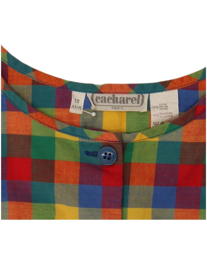 Vestido feminino Cacharel sem mangas evasê US 12 grande guingão multicolorido