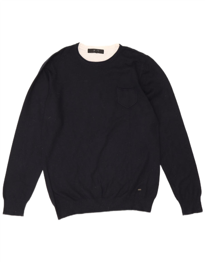 Liu Jo Suéter masculino com gola redonda grande viscose azul marinho