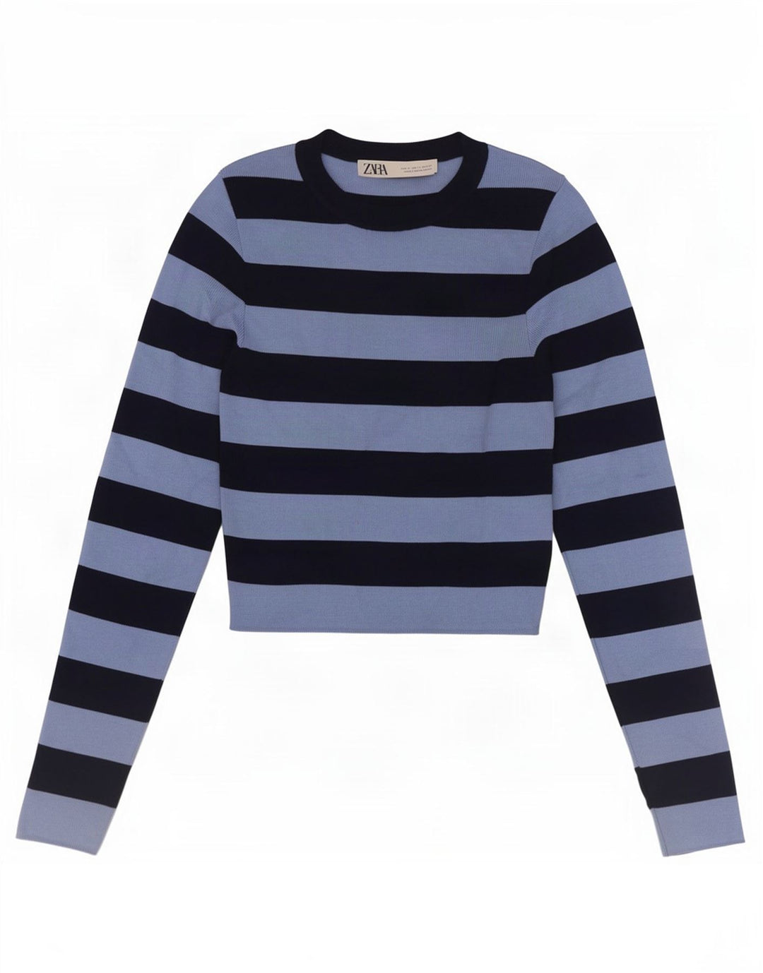 Zara Womens Crop Top Manga Longa Reino Unido 8 Pequeno Listrado Azul