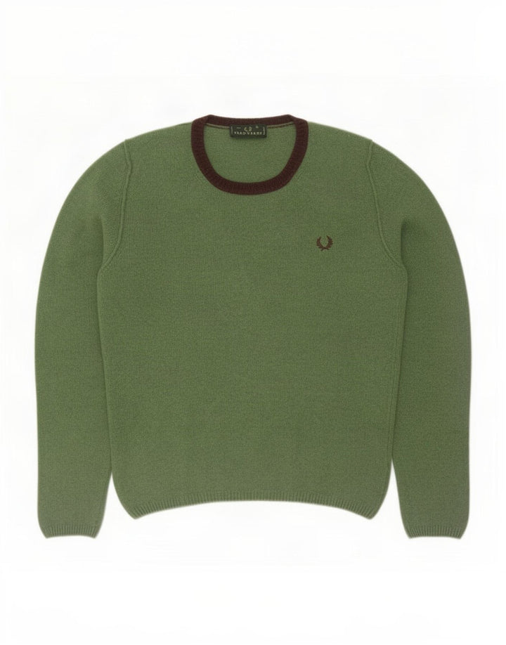 Suéter masculino Fred Perry com gola redonda, grande lã verde