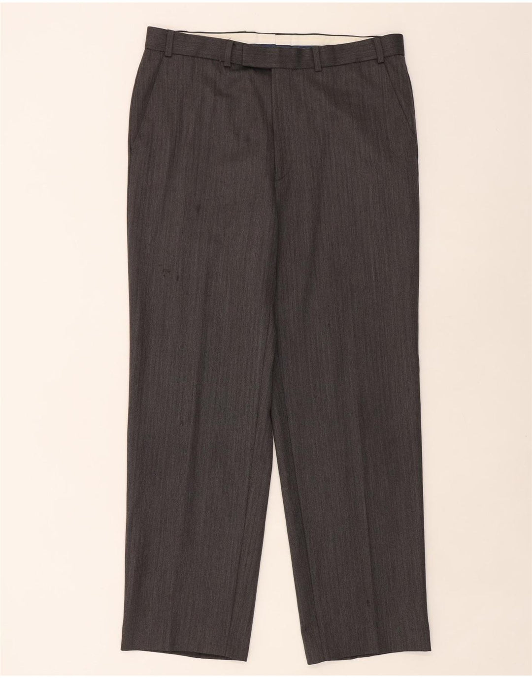 Calça masculina de terno reto Marks & Spencer W36 L31 lã espinha de peixe cinza